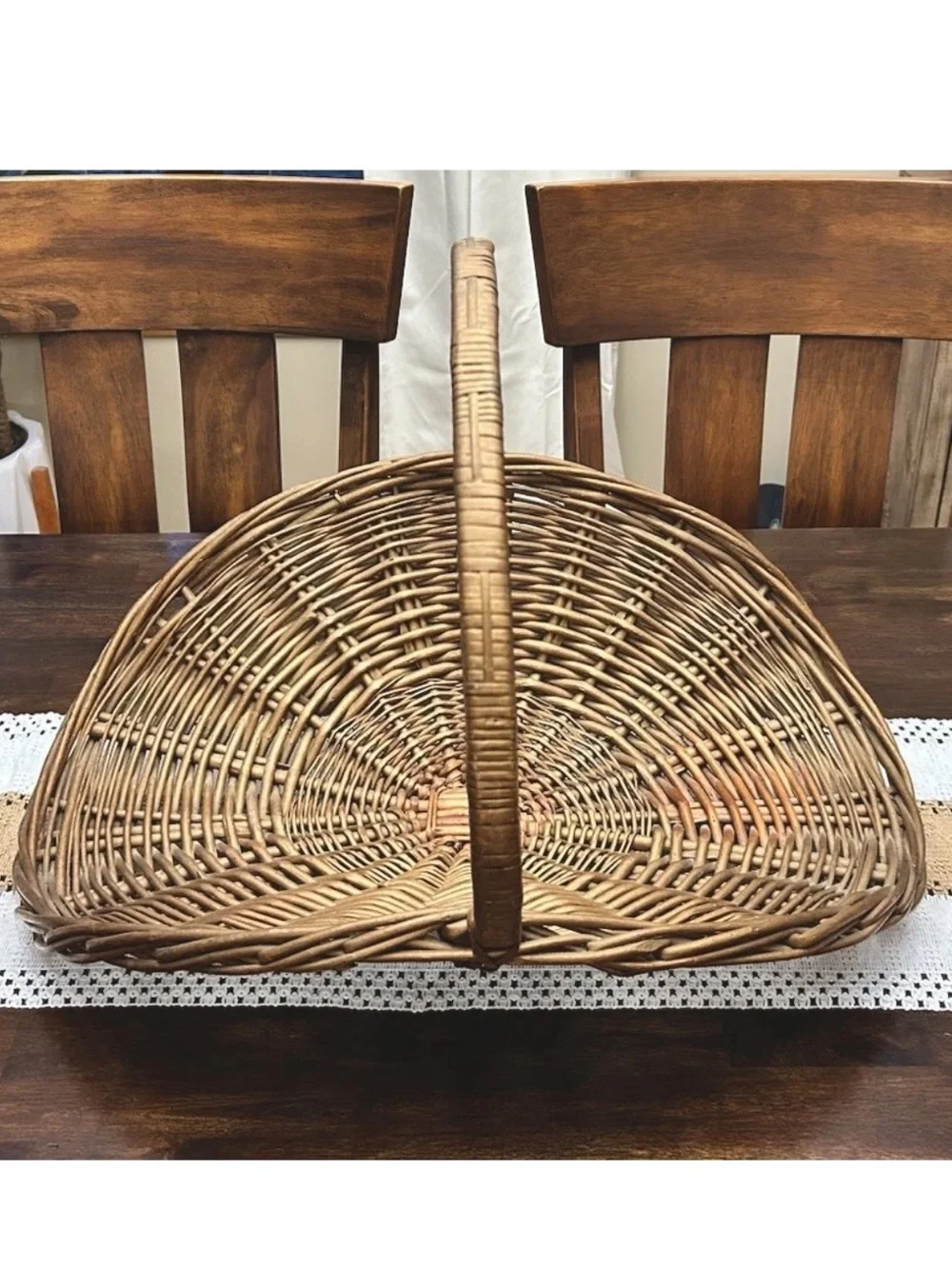 Vintage Handwoven Wicker Gathering Basket | Large Farmhouse French Country Boho